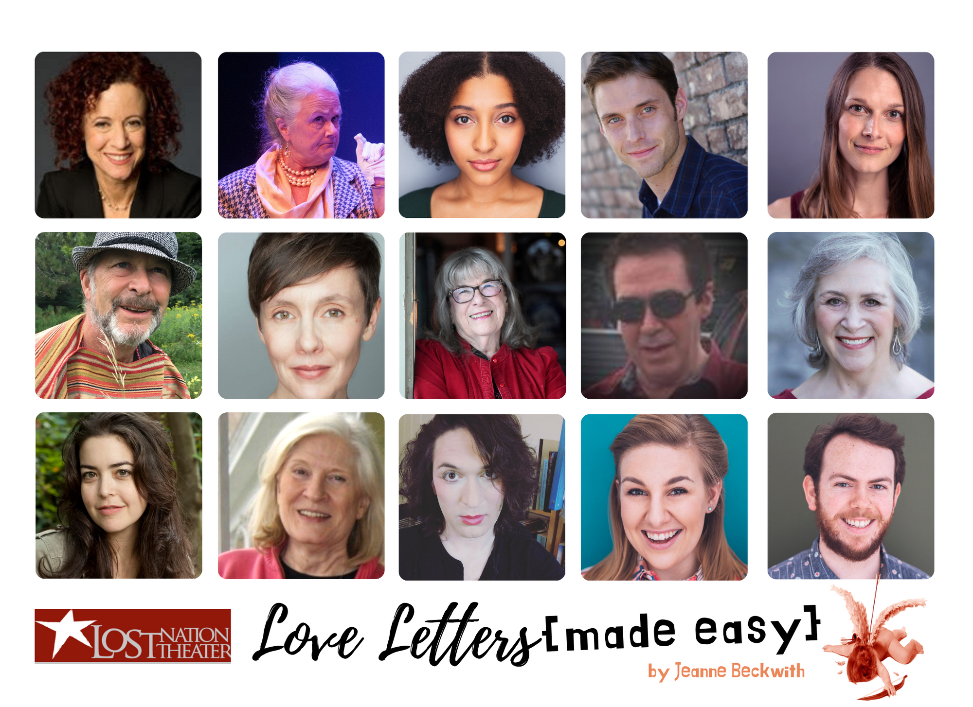 The Cast of Love Letters Made Easy at Lost Nation Theater Feb 2021 plus playwright Jeanne Beckwith